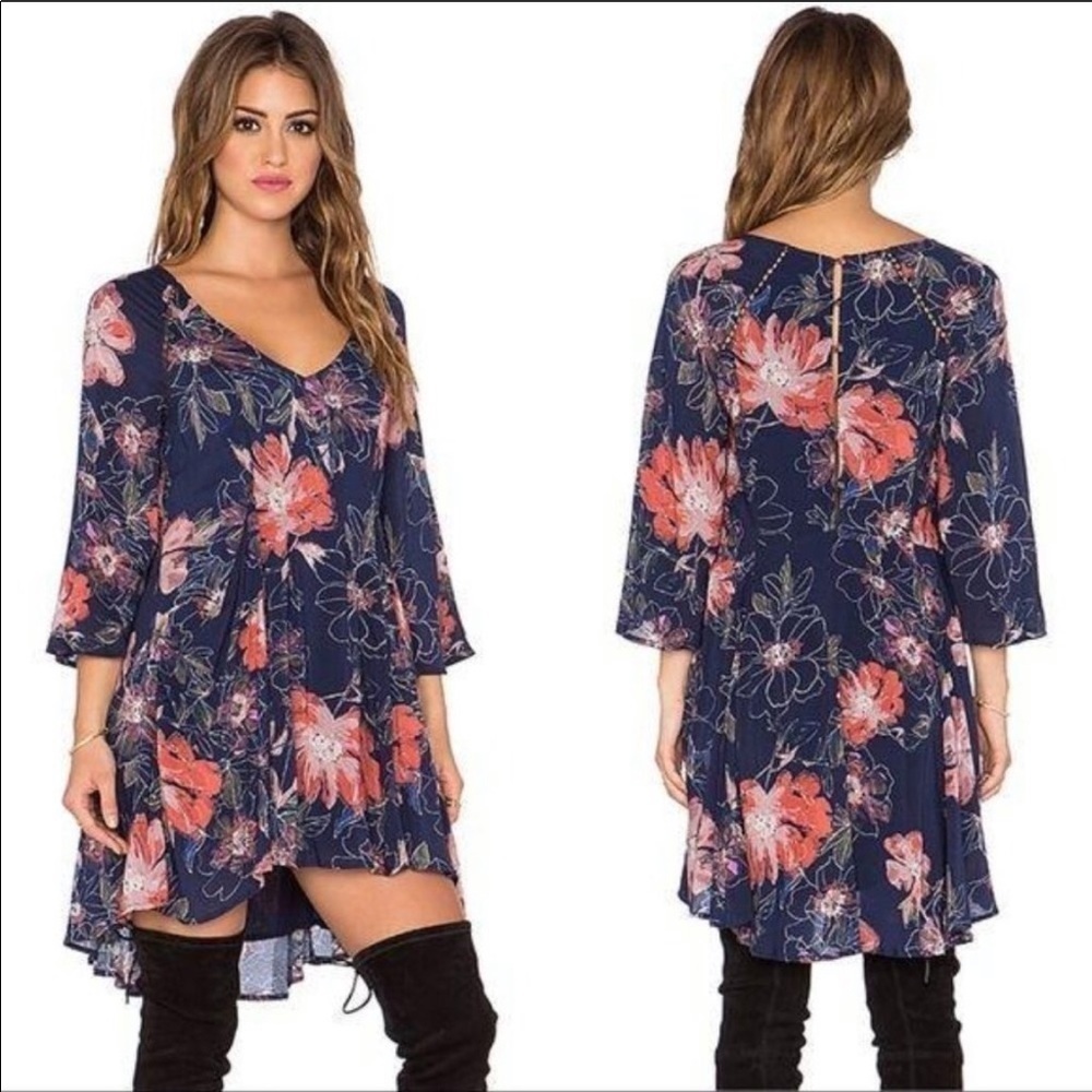 Free People Navy Eyes on You Printed Floral Dress